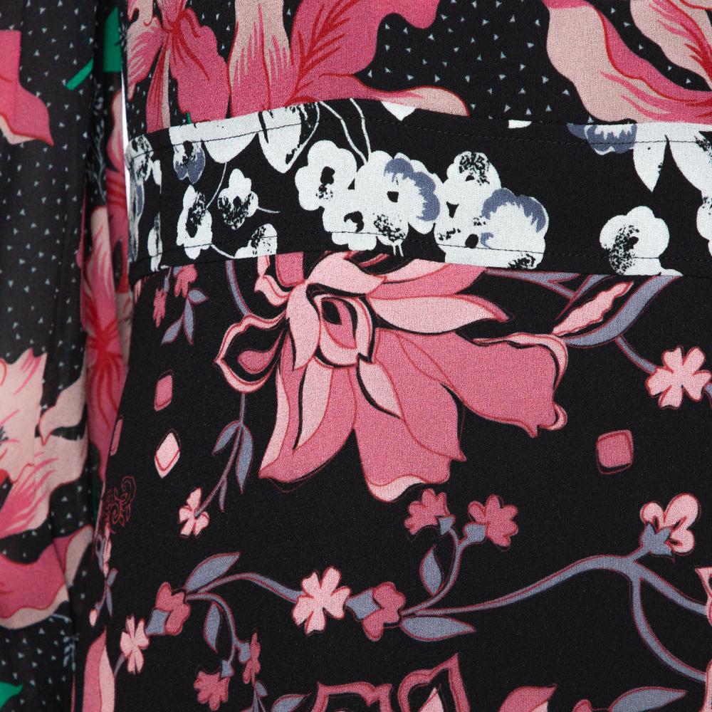 Women's Gucci Black Floral Print Crepe Flared Maxi Dress M