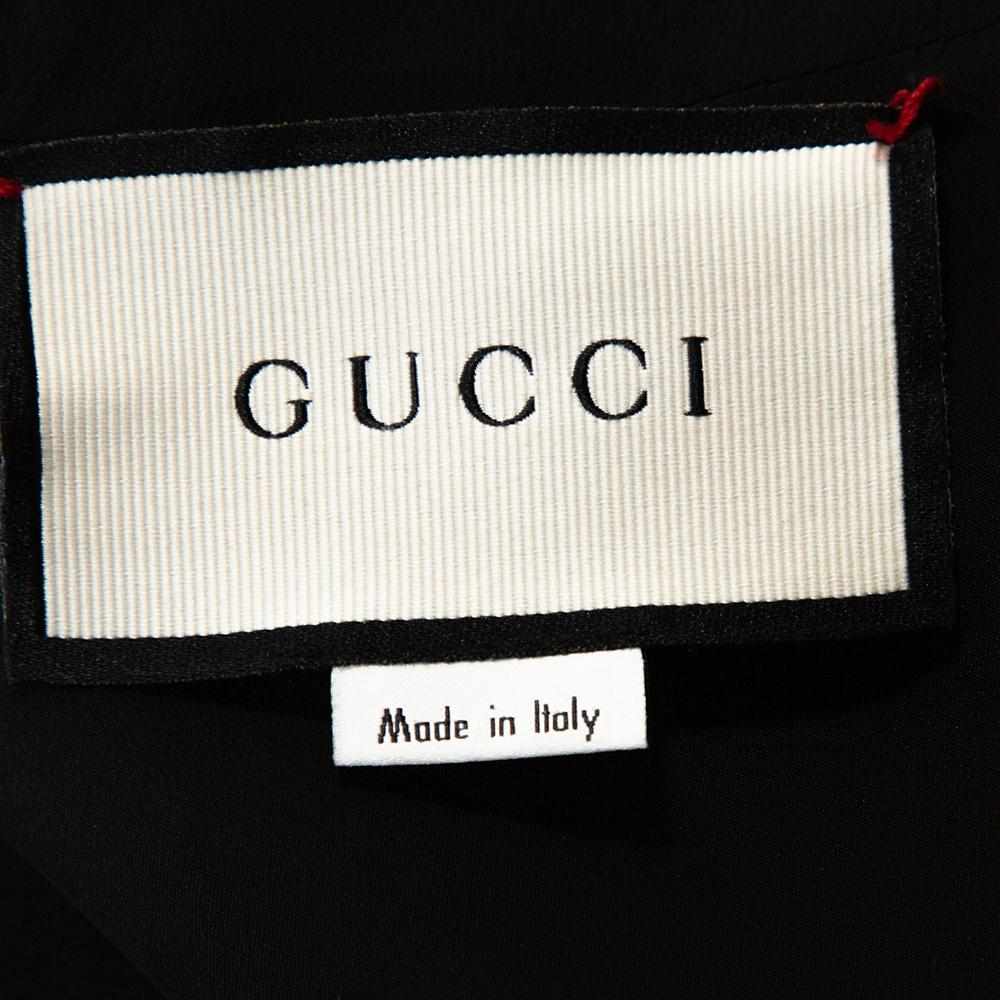 Gucci Black Floral Print Crepe Flared Maxi Dress M 1