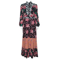 Gucci Black Floral Print Crepe Flared Maxi Dress M