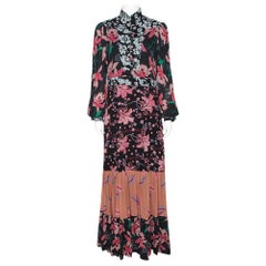 Gucci Black Floral Print Crepe Flared Maxi Dress M