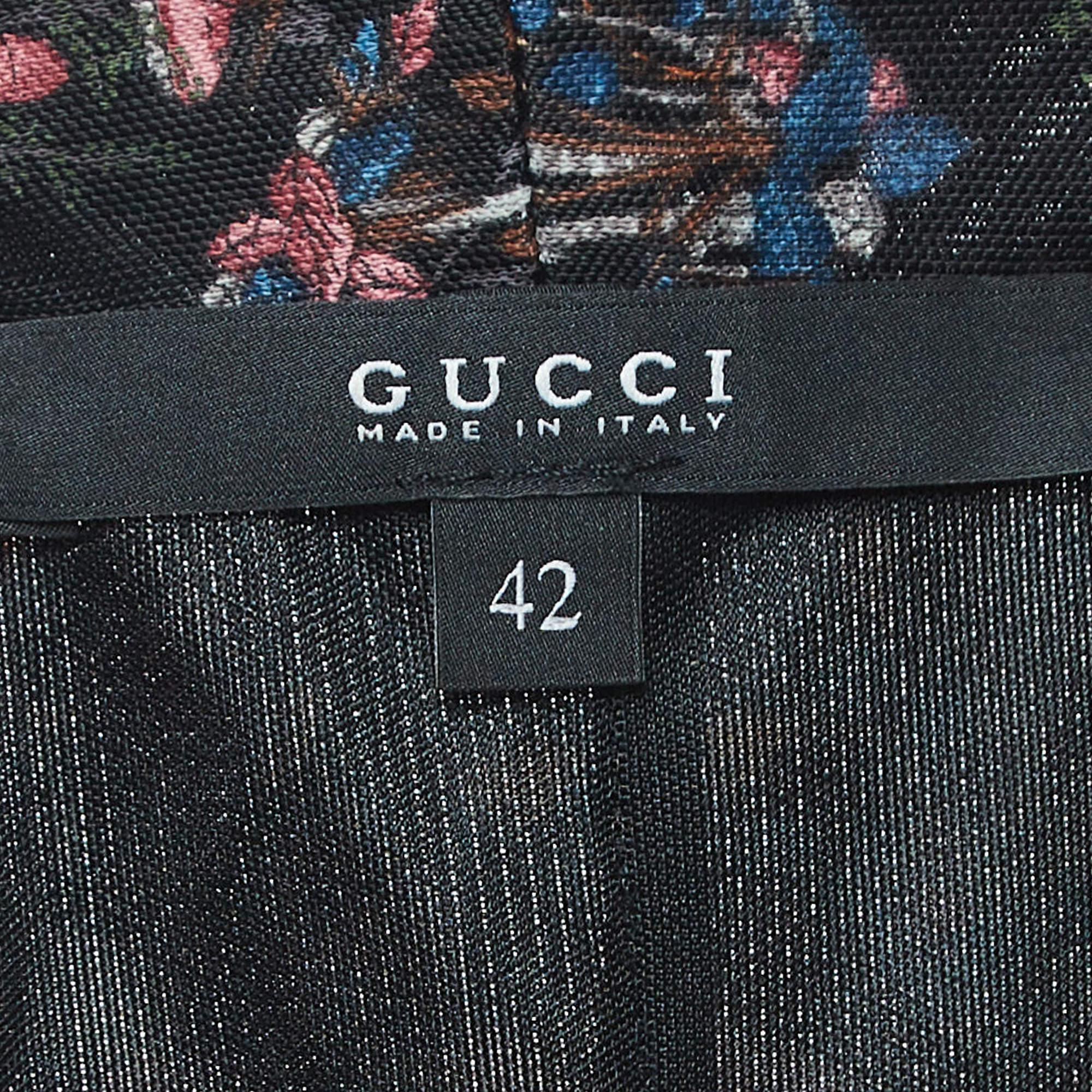 Gucci Black Floral Print Jersey Wrap Dress M In Good Condition In Dubai, Al Qouz 2