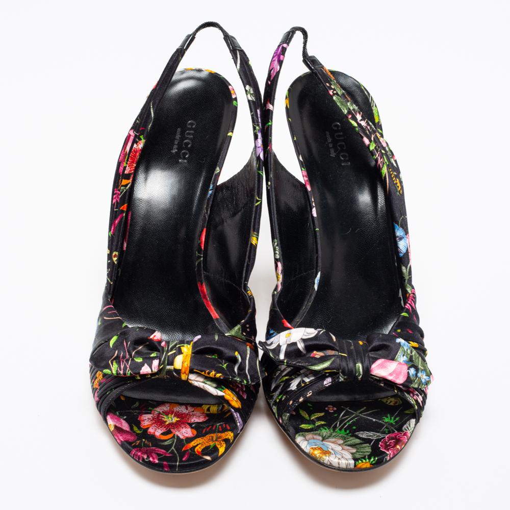 black floral pumps