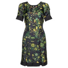 Gucci Black Floral Print Silk Bamboo Chain Detail Mini Dress M