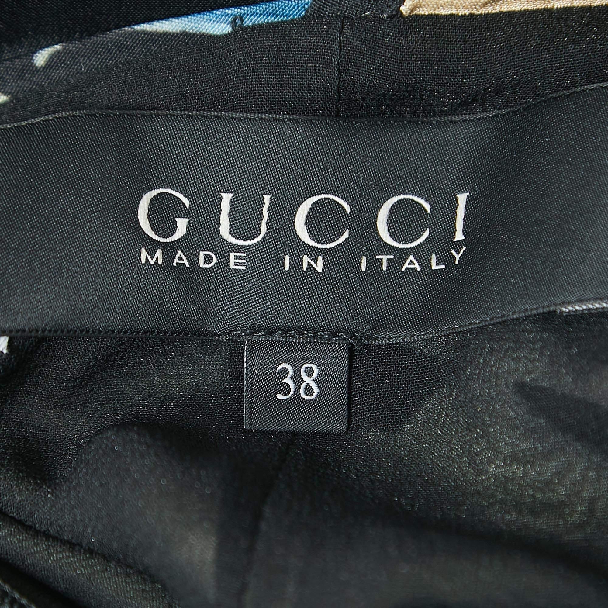 Gucci Black Floral Print Silk Halter Neck Slit Detail Maxi Dress S In Good Condition In Dubai, Al Qouz 2