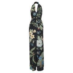 Gucci Black Floral Print Silk Halter Neck Slit Detail Maxi Dress S