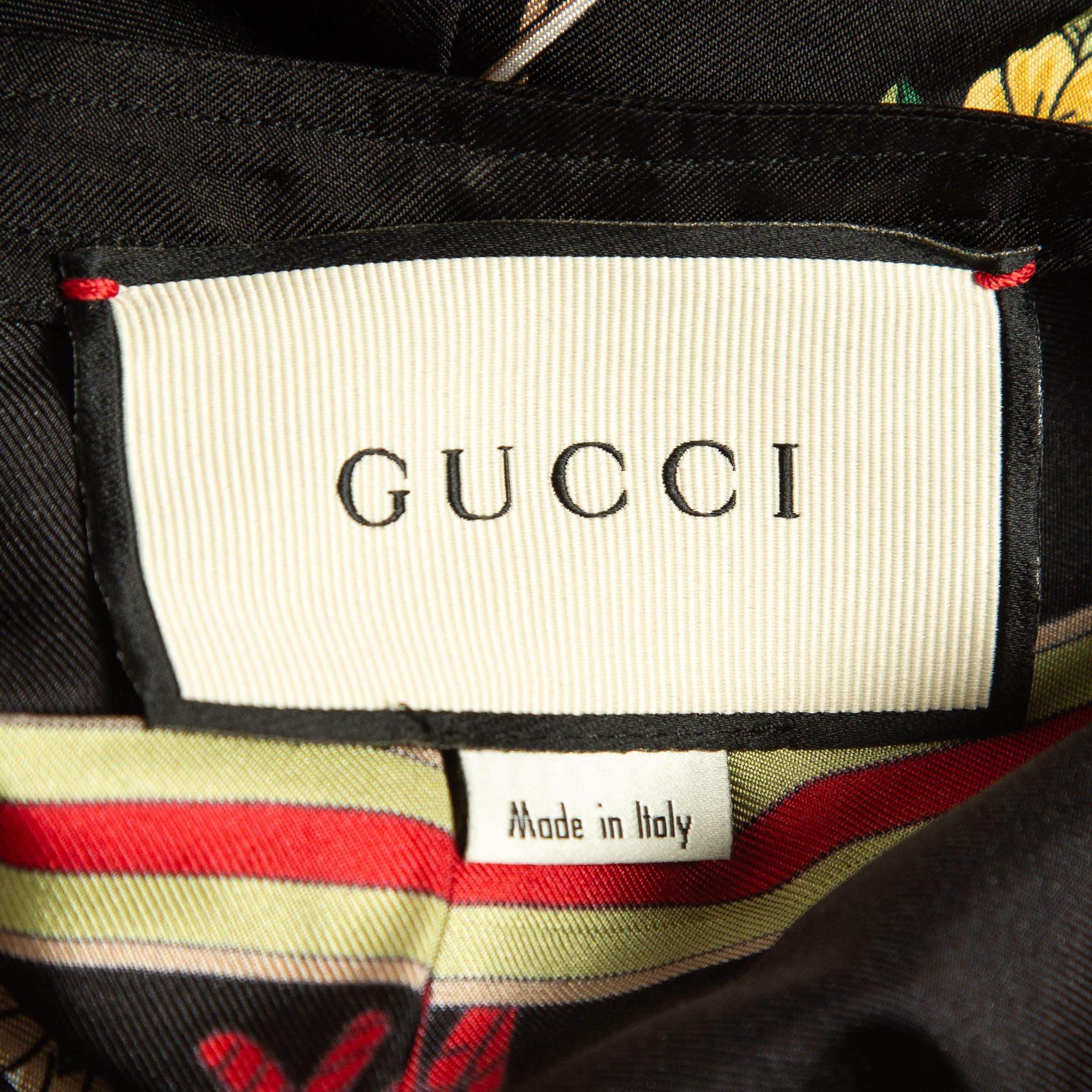 Gucci Black Floral Print Silk Twill Oversized Blouse S 1