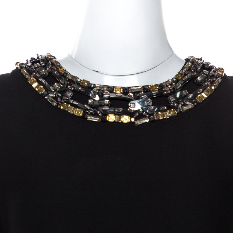 Gucci Black Fluid Silk Crystal Embellished Shift Dress S 1