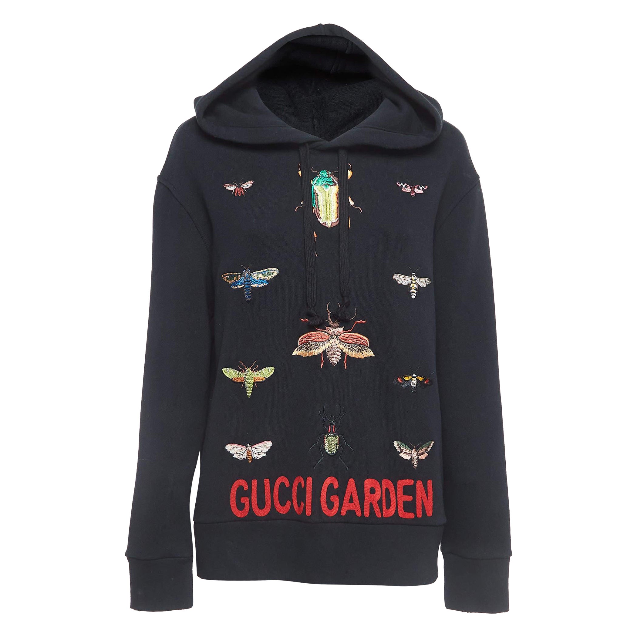 Gucci Schwarz Garten Insekten bestickt Baumwolle Hoodie XS im Angebot