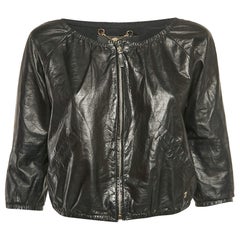 Gucci Black Genuine Leather Zip-Up Jacket S