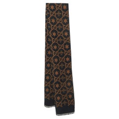 Gucci Black GG Bee Stars Patterned Wool Scarf