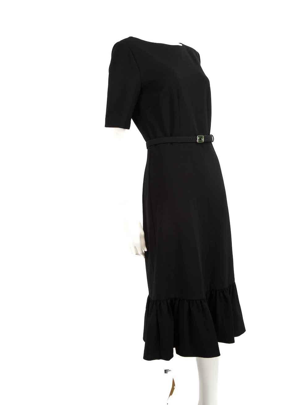 CONDITION is Very good. Minimal wear to dress is evident. Minimal wear to buckle hardware where tarnishing and scratches is seen on this used Gucci designer resale item.
 
 Details
 Black
 Viscose
 Dress
 GG Logo belt
 Short sleeves
 Round neck
