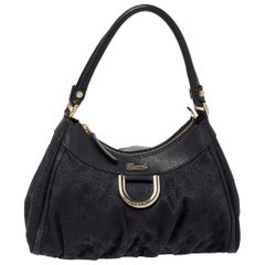 Gucci Schwarz GG Canvas Abbey D-Ring Hobo Tasche