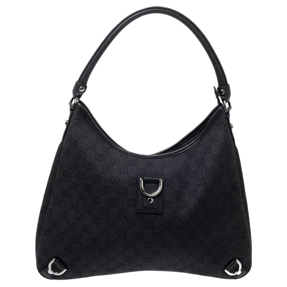 Gucci Black GG Canvas Abbey D-Ring Hobo