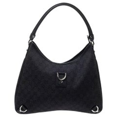 Gucci Schwarz GG Segeltuch Abbey D-Ring Hobo