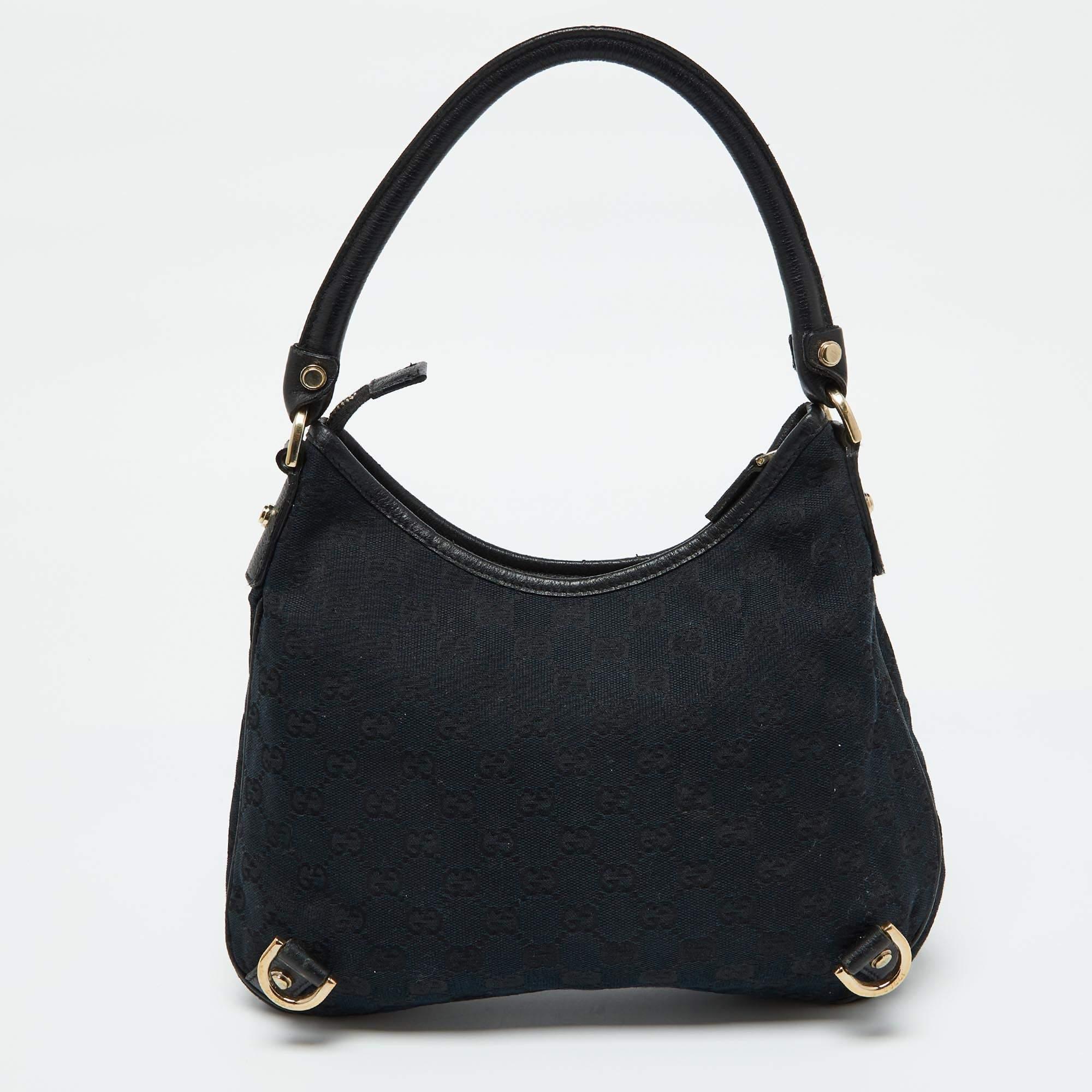 Women's Gucci Black GG Canvas and Leather Abbey D-Ring Hobo
