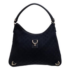 Gucci Black GG Canvas and Leather Abbey D-Ring Hobo