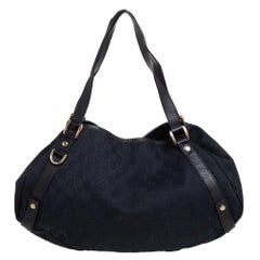 Gucci Black GG Canvas and Leather Abbey Hobo