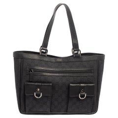 Gucci Black GG Canvas and Leather Abbey Pocket Tote