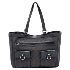 Gucci Schwarz GG Segeltuch und Leder Abbey Tasche Tote