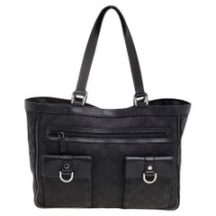 Gucci Black GG Canvas and Leather Abbey Pocket Tote