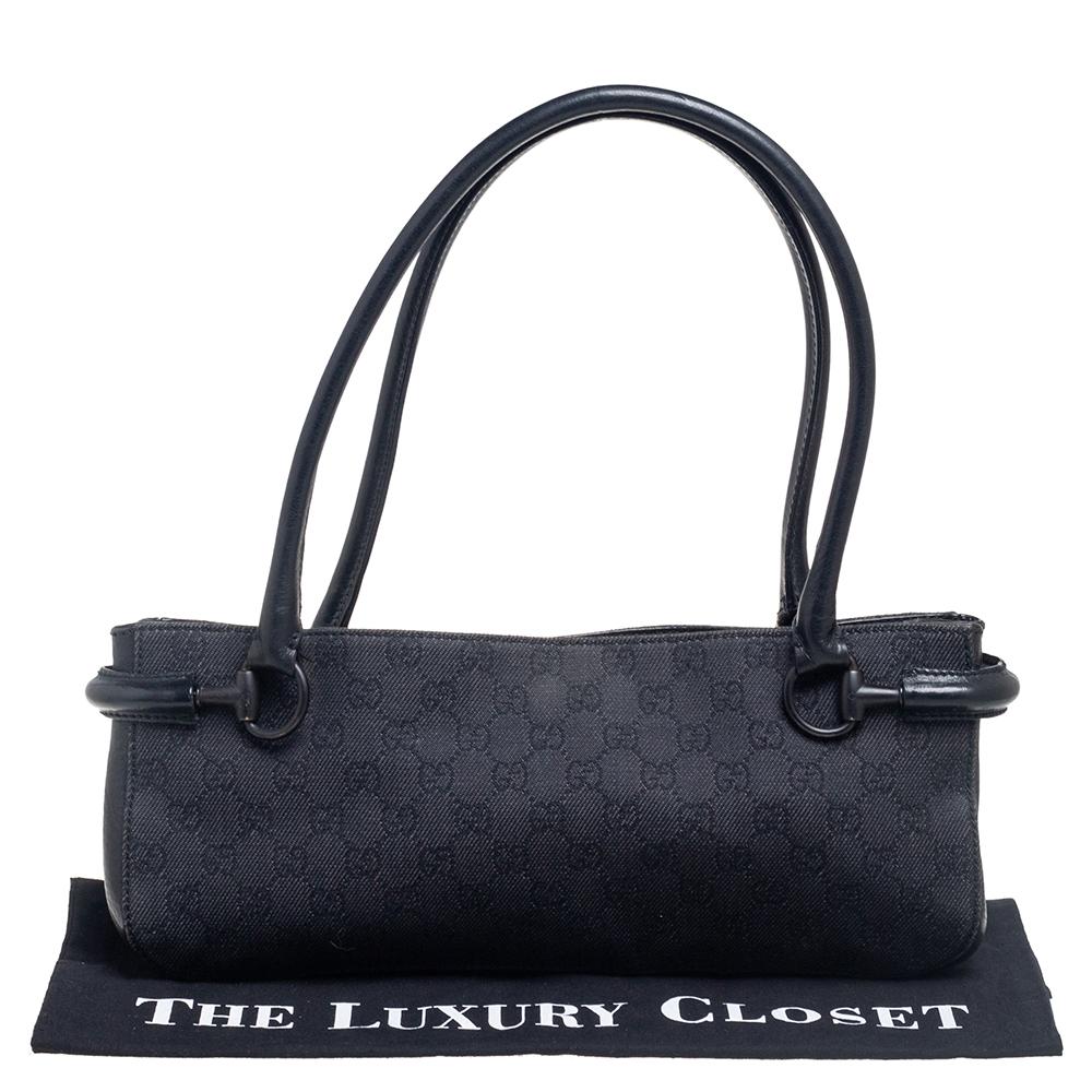 Gucci Black GG Canvas and Leather Baguette Bag 1