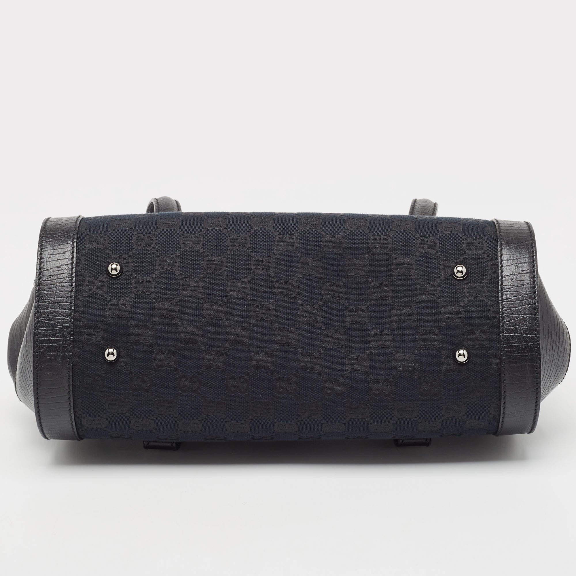 Gucci Black GG Canvas and Leather Bamboo Bullet Satchel For Sale 2
