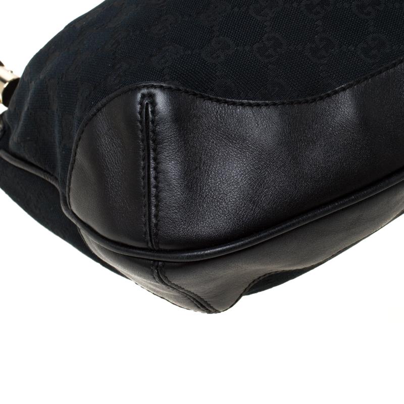 Gucci Black GG Canvas and Leather Bamboo Handle Hobo 7