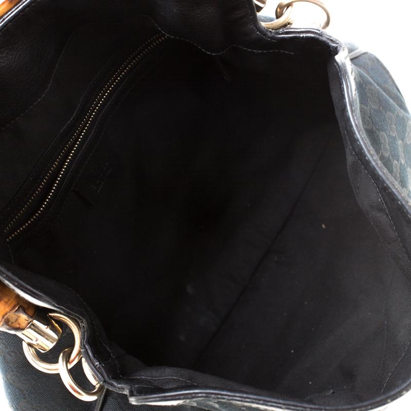Gucci Black GG Canvas and Leather Bamboo Handle Hobo 4