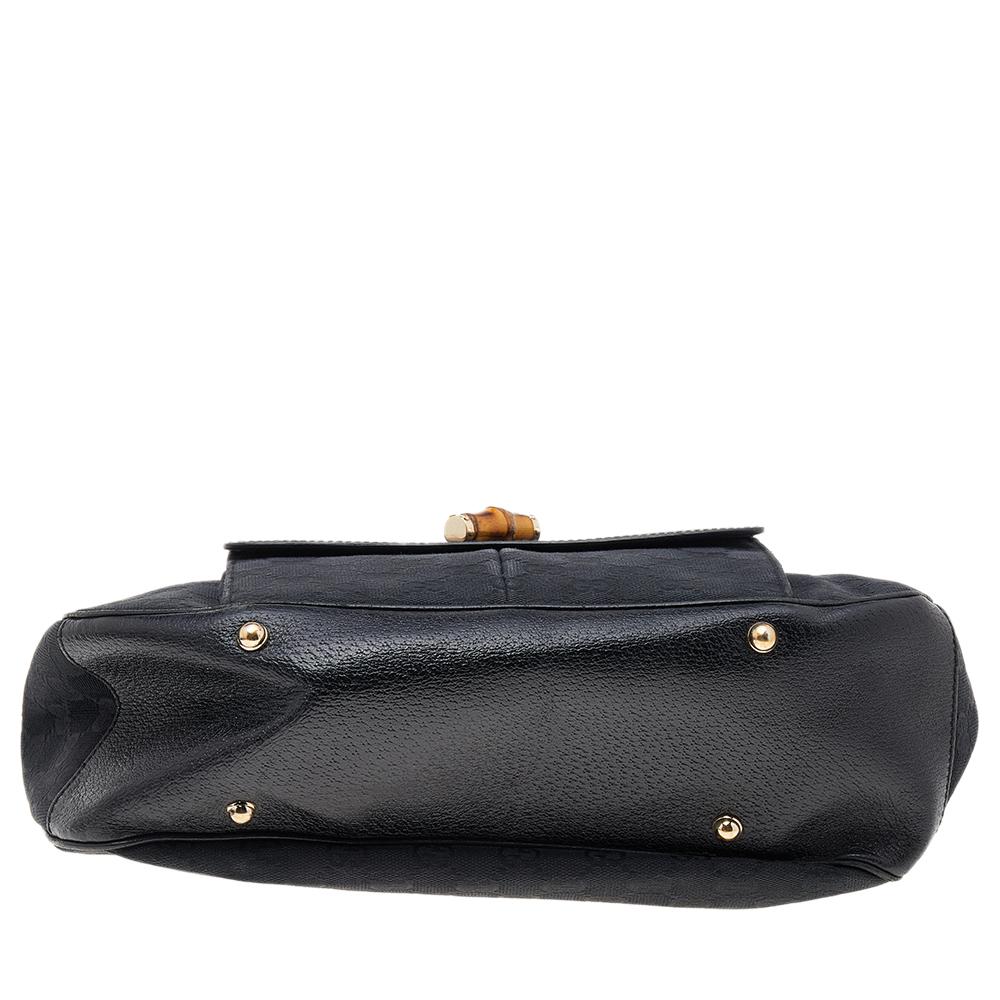 Gucci Black GG Canvas And Leather Bamboo Hobo 1