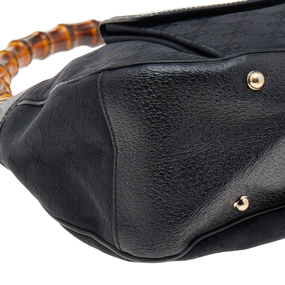 Gucci Black GG Canvas And Leather Bamboo Hobo 2