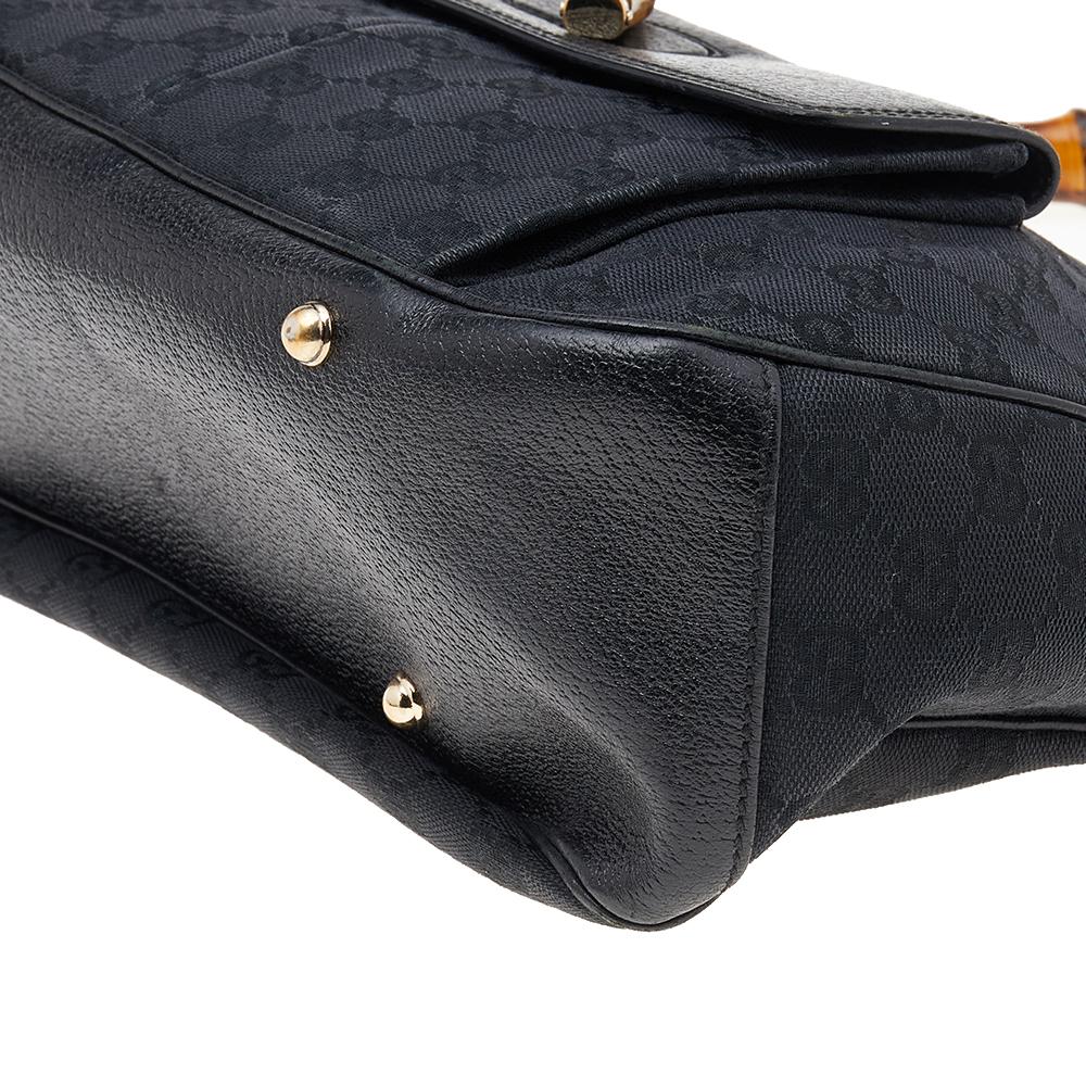 Gucci Black GG Canvas And Leather Bamboo Hobo 3
