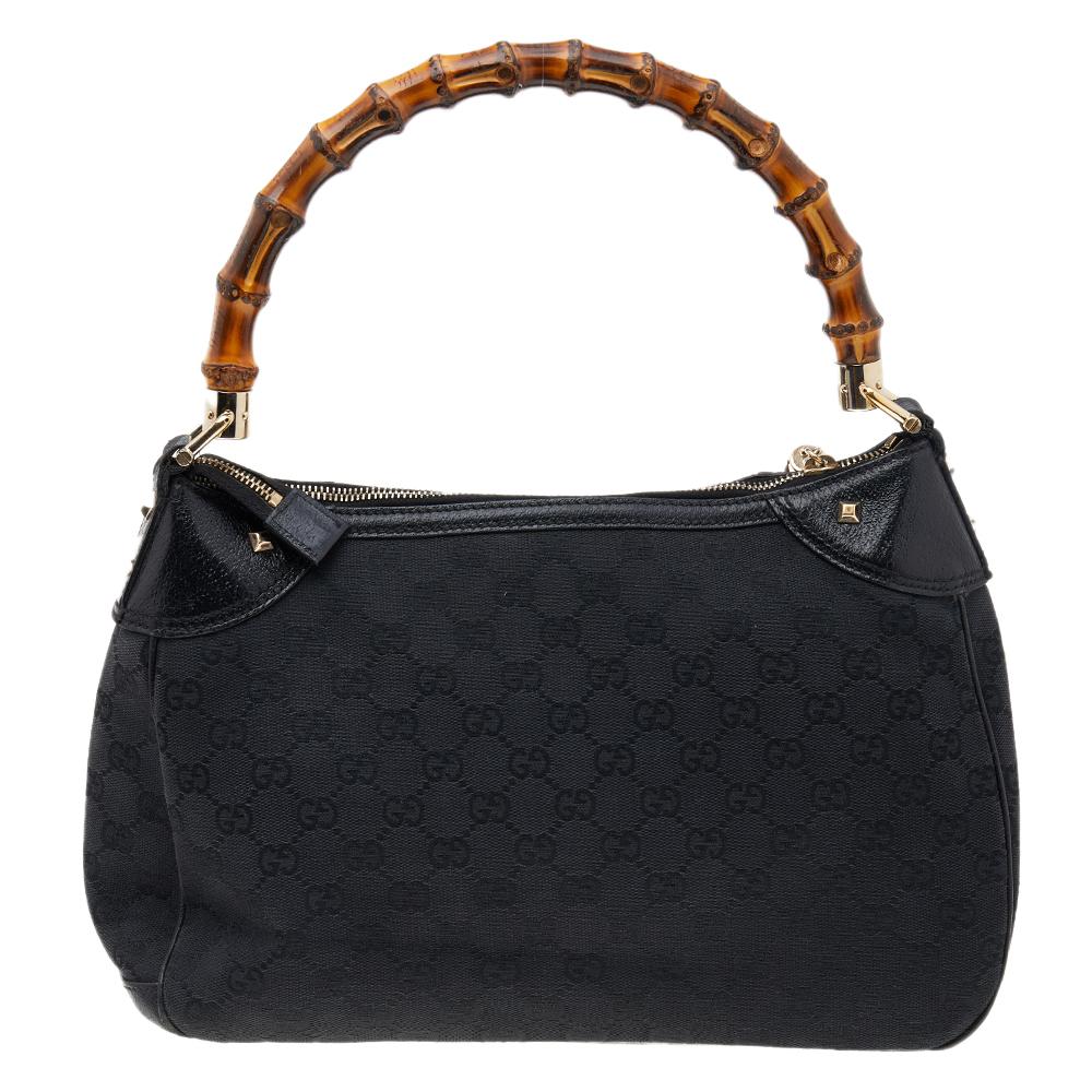 Gucci Black GG Canvas And Leather Bamboo Hobo 5