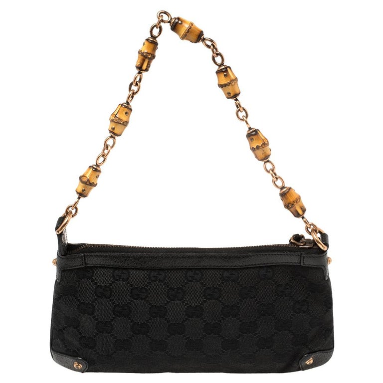 Gucci Black GG Canvas and Leather Bamboo Pochette Accessories at 1stDibs