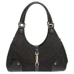 Gucci Bardot-Tasche aus schwarzem GG Segeltuch und Leder