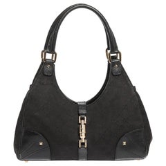 Gucci Black GG Canvas and Leather Bardot Bag