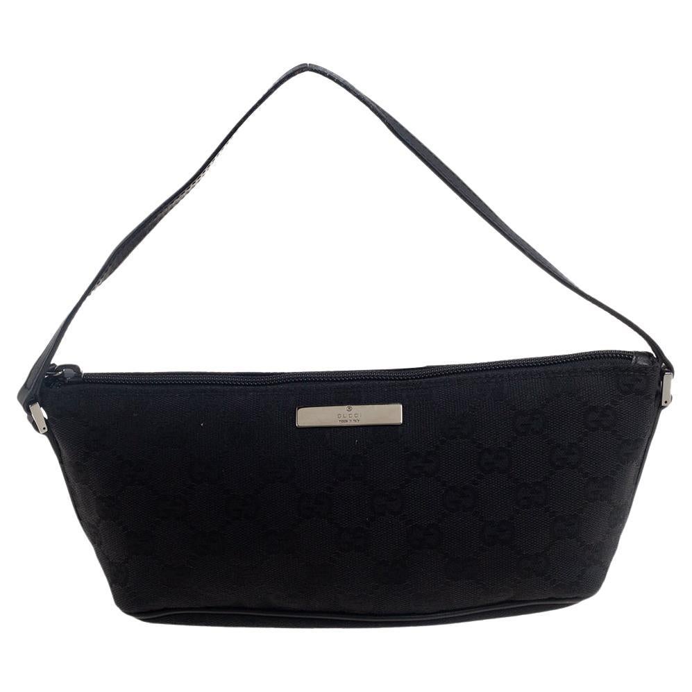 Gucci Black GG Canvas And Leather Boat Pochette Bag at 1stDibs | gucci ...