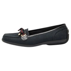 Gucci Black GG Canvas And Leather Bow Slip On Loafers Size 37.5