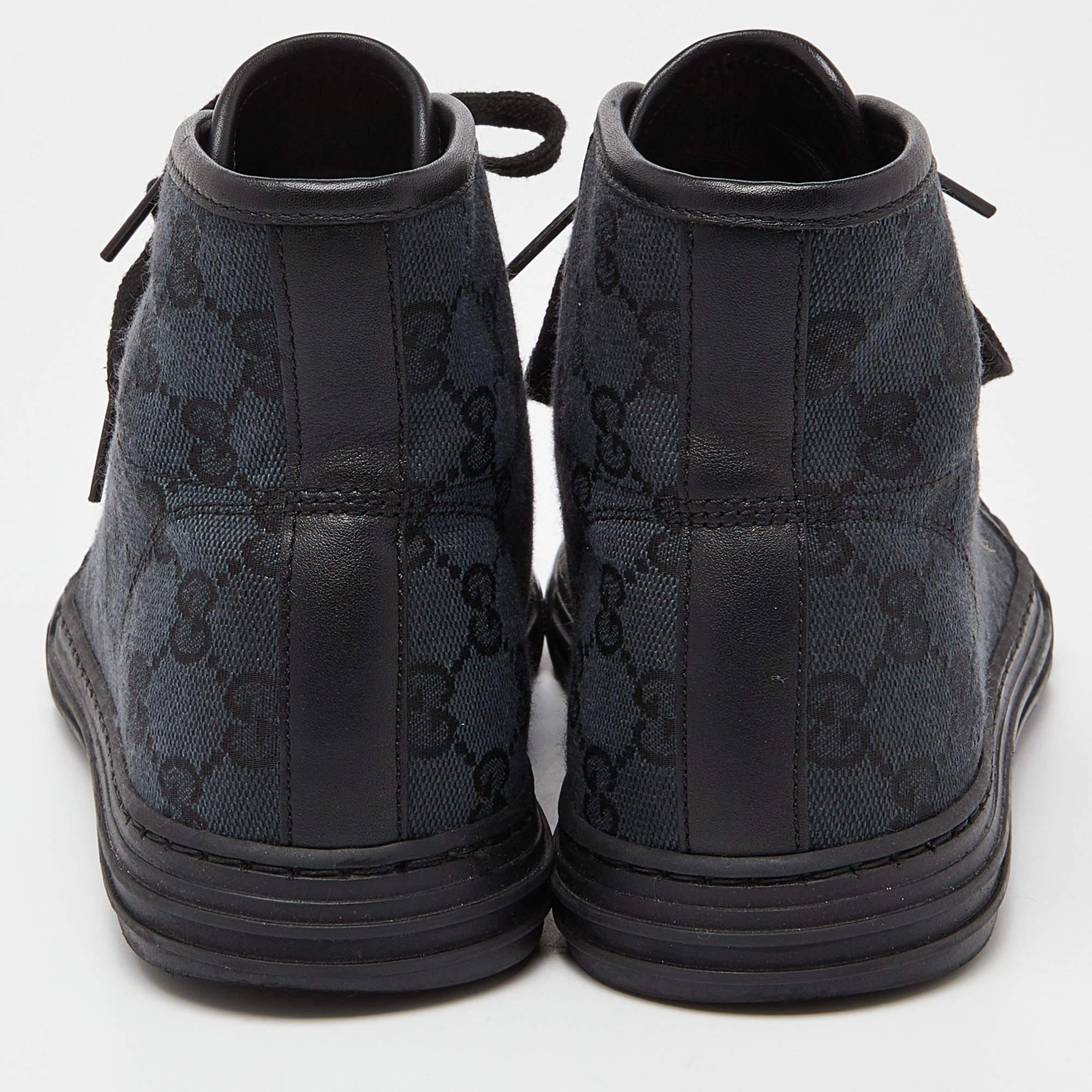 Gucci Baskets montantes Brooklyn en toile et cuir GG noire, taille 37,5 en vente 3