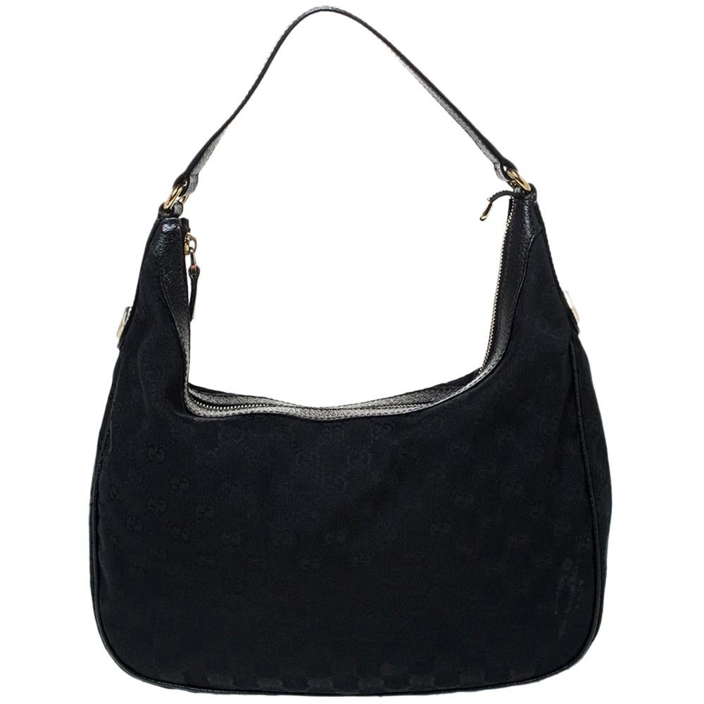 Gucci Black GG Canvas and Leather Charmy Hobo