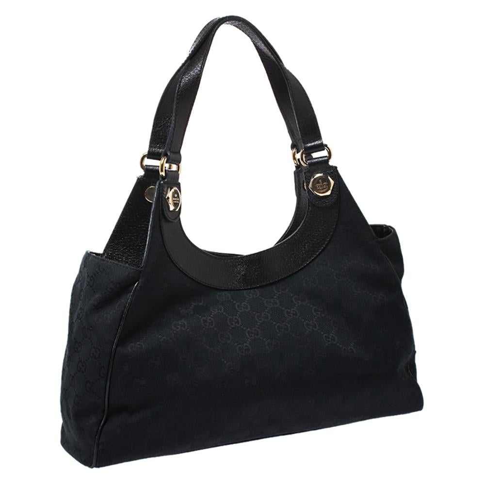 Women's Gucci Black GG Canvas and Leather Charmy Shoulder Bag
