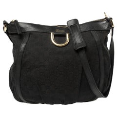Gucci Schwarz GG Canvas und Leder D Ring Hobo