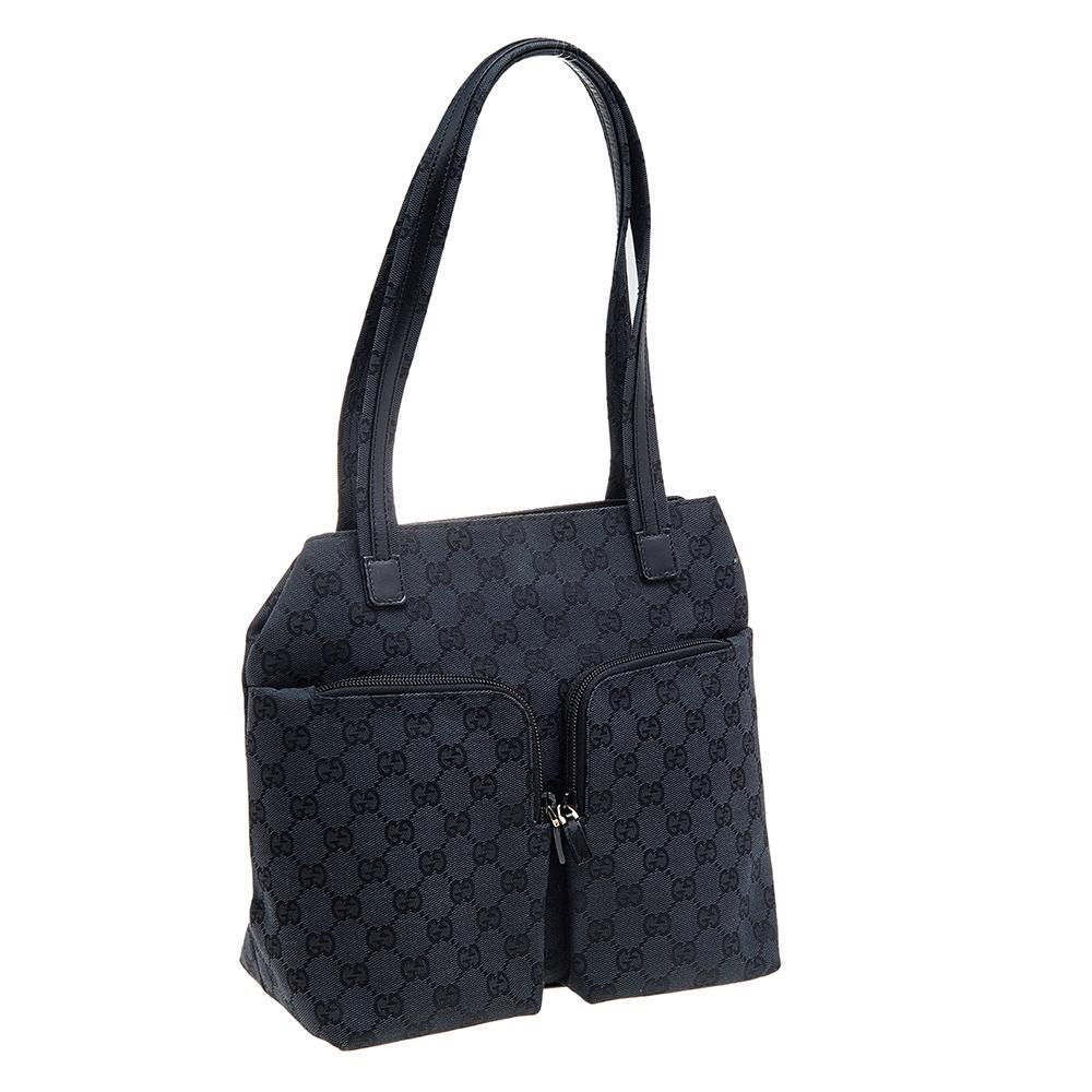 Gucci Black GG Canvas and Leather Double Pocket Tote 3