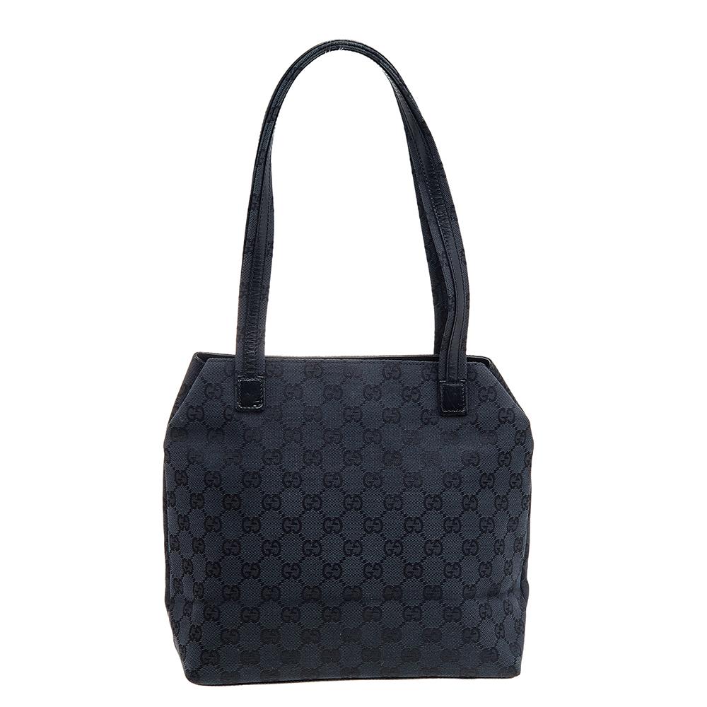 Gucci Black GG Canvas and Leather Double Pocket Tote 4