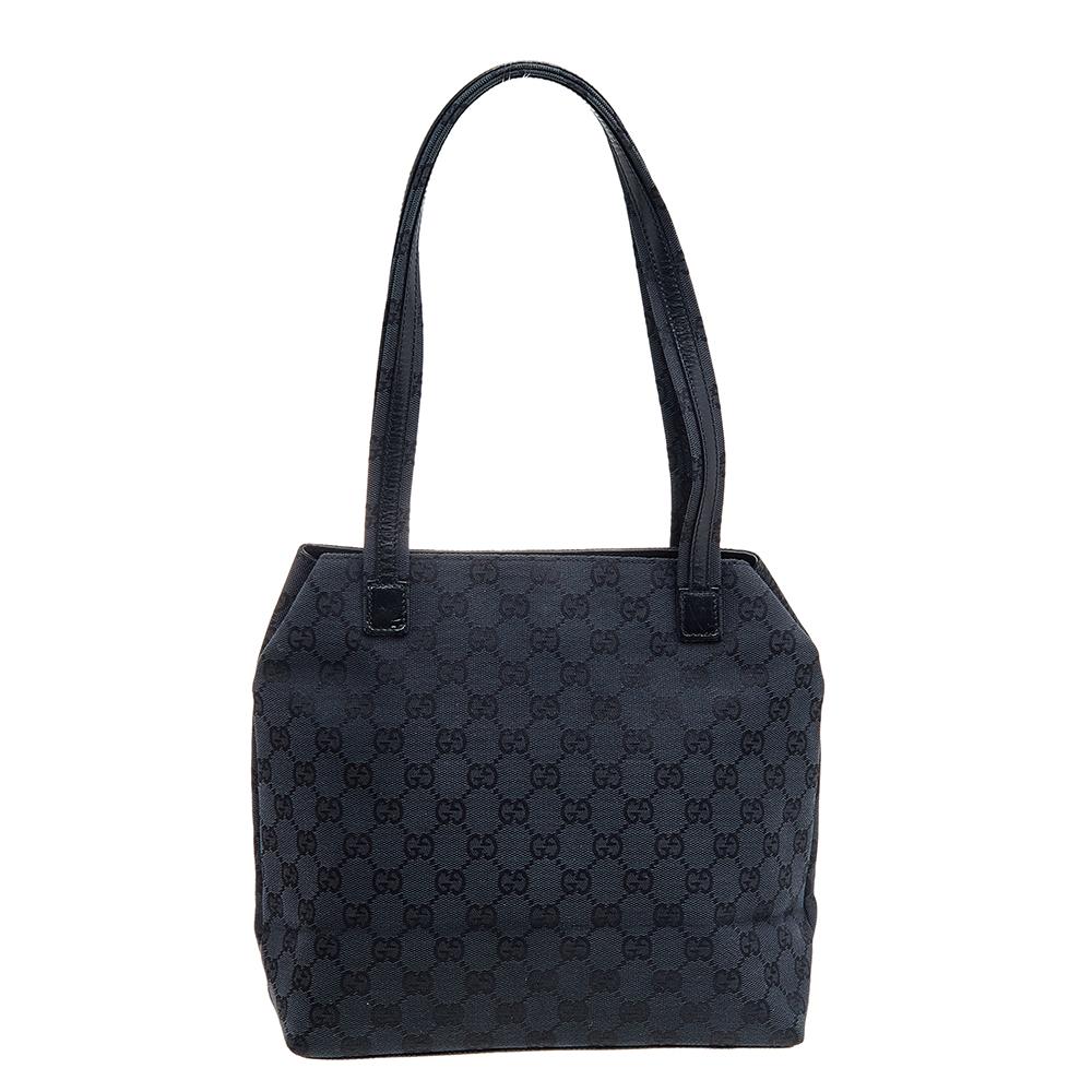 Gucci Tote doppia tasca in tela e pelle GG nera 6