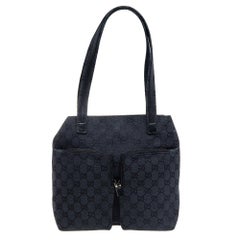 Gucci Black GG Canvas and Leather Double Pocket Tote