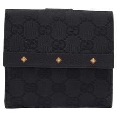Gucci Black GG Canvas And Leather Flap Studded Compact Wallet
