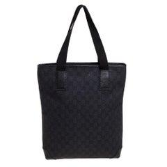 Gucci Black GG Canvas and Leather Front Pocket Vertical Tote