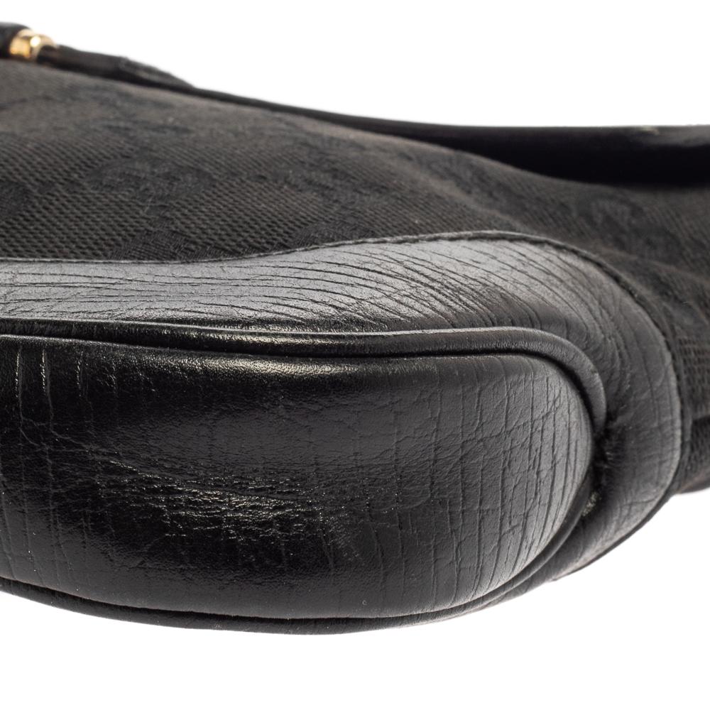 Gucci Schwarze GG Umhängetasche aus Canvas und Leder mit G-Schnalle 6