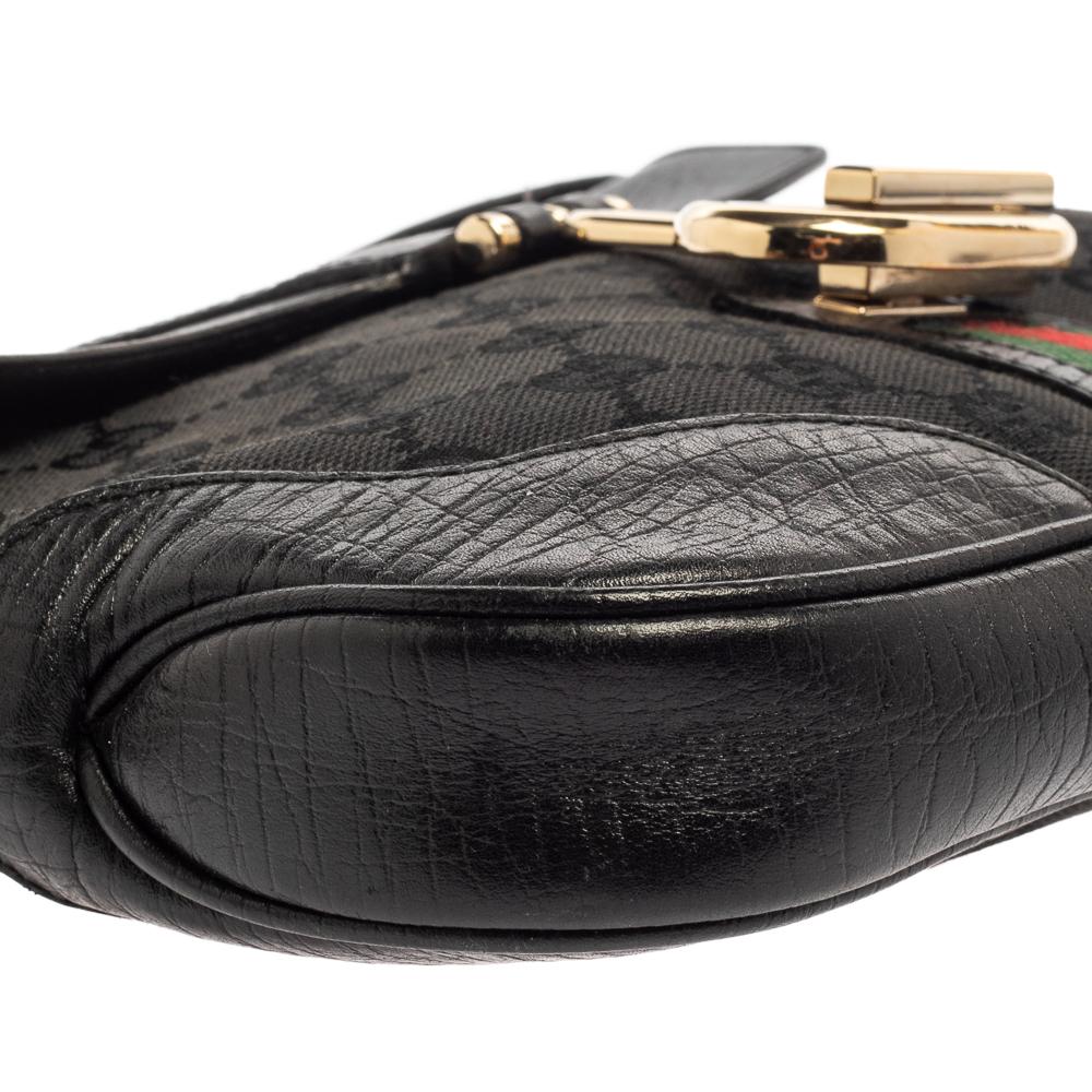 Gucci Schwarze GG Umhängetasche aus Canvas und Leder mit G-Schnalle 7