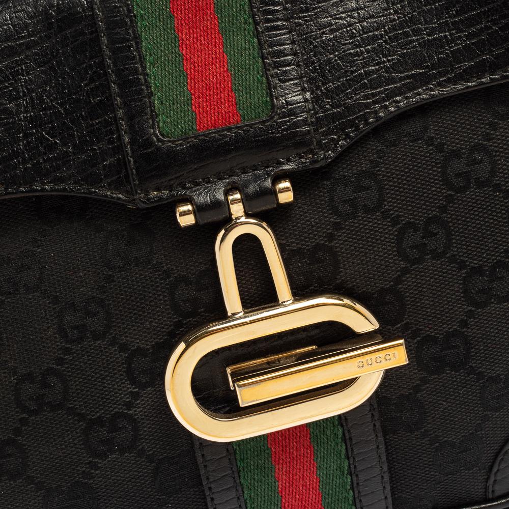 Gucci Schwarze GG Umhängetasche aus Canvas und Leder mit G-Schnalle 5